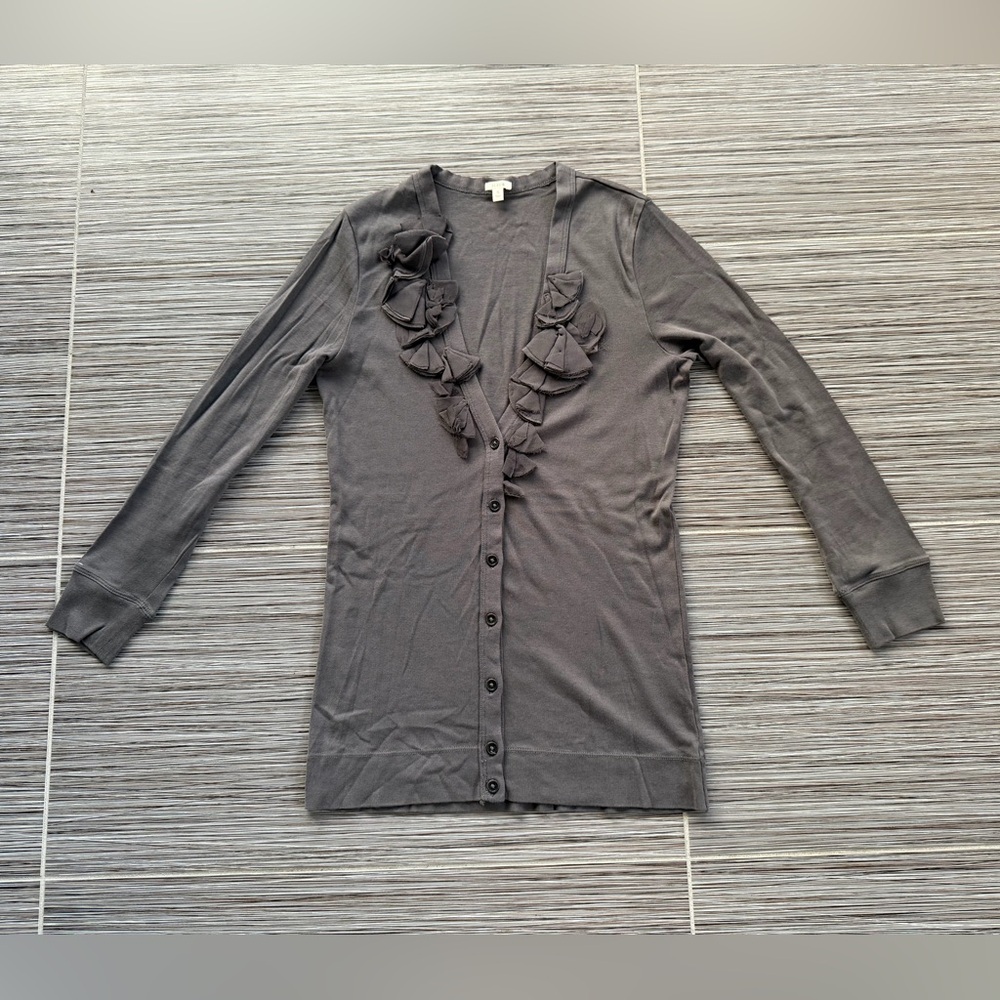 J.Crew Gray Ruffled Cardigan size small NWOT